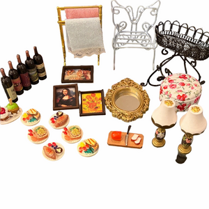 Miniature Dollhouse Accessories Set of 24 items.